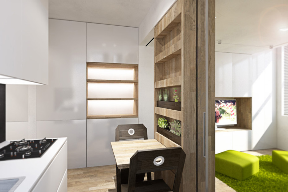 Дизайн квартиры трансформер: кухня с обеденной зоной