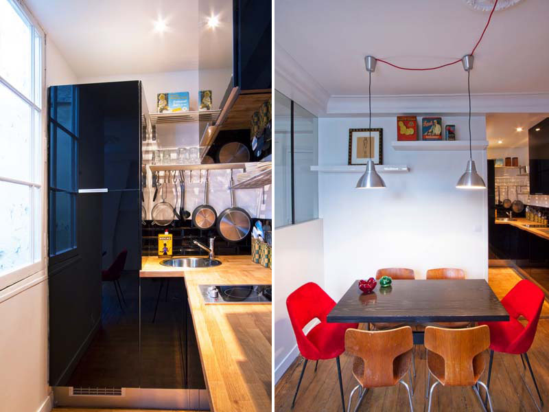 Кухня и столовая маленькой квартиры-студии в Париже