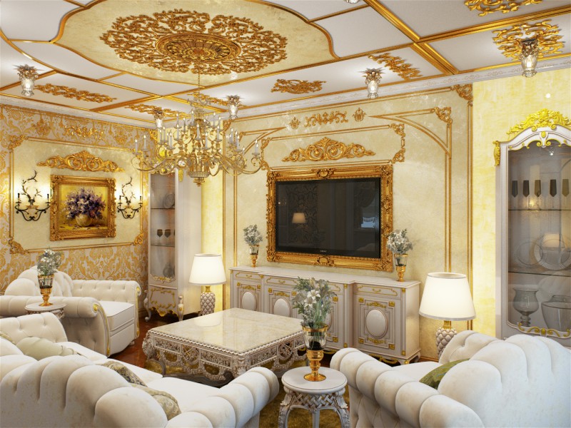 Гостевая комната оформлена в лучших традициях стиля барокко.