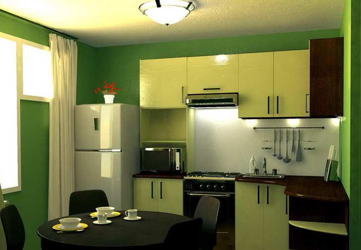 Зеленый цвет - цвет спокойствия и гармонии. Кухня площадью 9 кв м в такой цветовой гамме - отличное решение для оформления любой городской квартире.