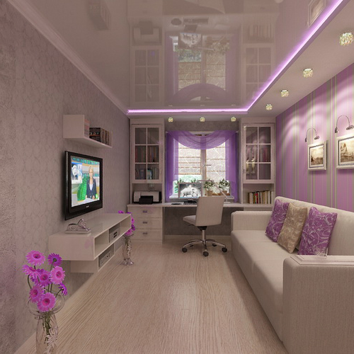 Фиолетовые тона современного зала