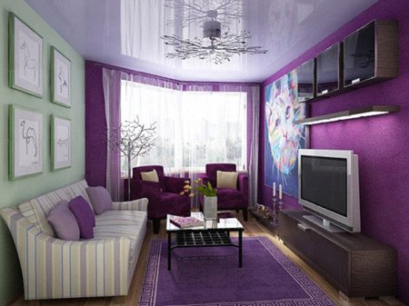 Вариант комбинации фиолетовой отделки стен
