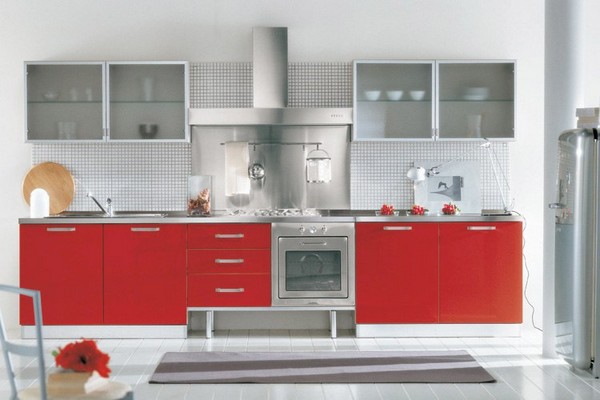 кухня белый верх красный низ фото