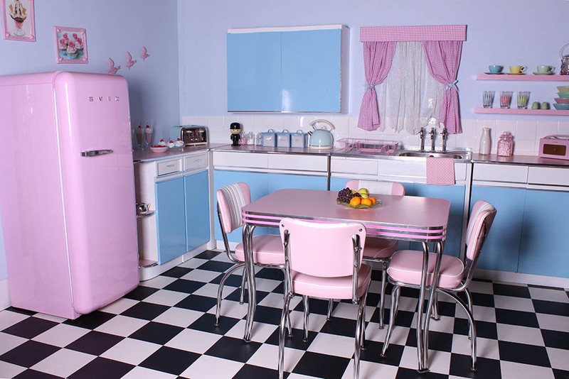 розово голубая кухня фото