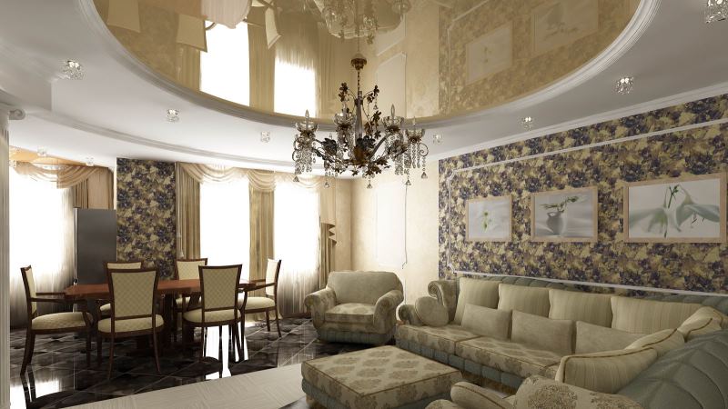 потолок в гостинной классического стиля