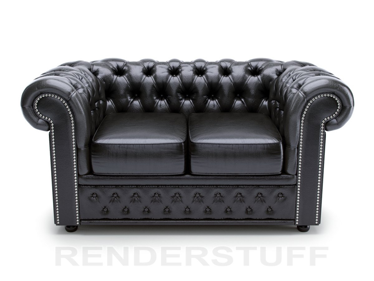 Черный двухместный кожаный диван Честер