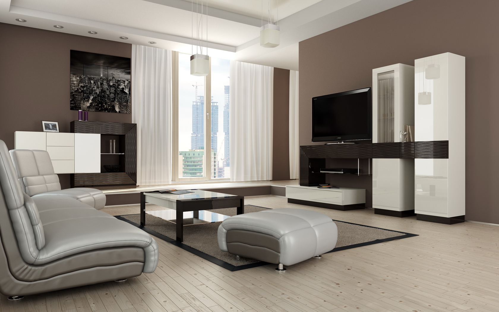 Черно-белая мебель в гостиной