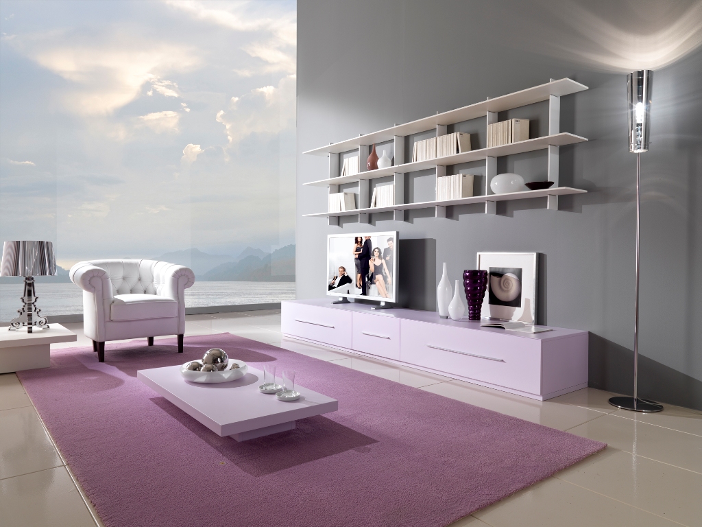 Бежевый, розовый и серый цвета в гостиной в стиле минимализм