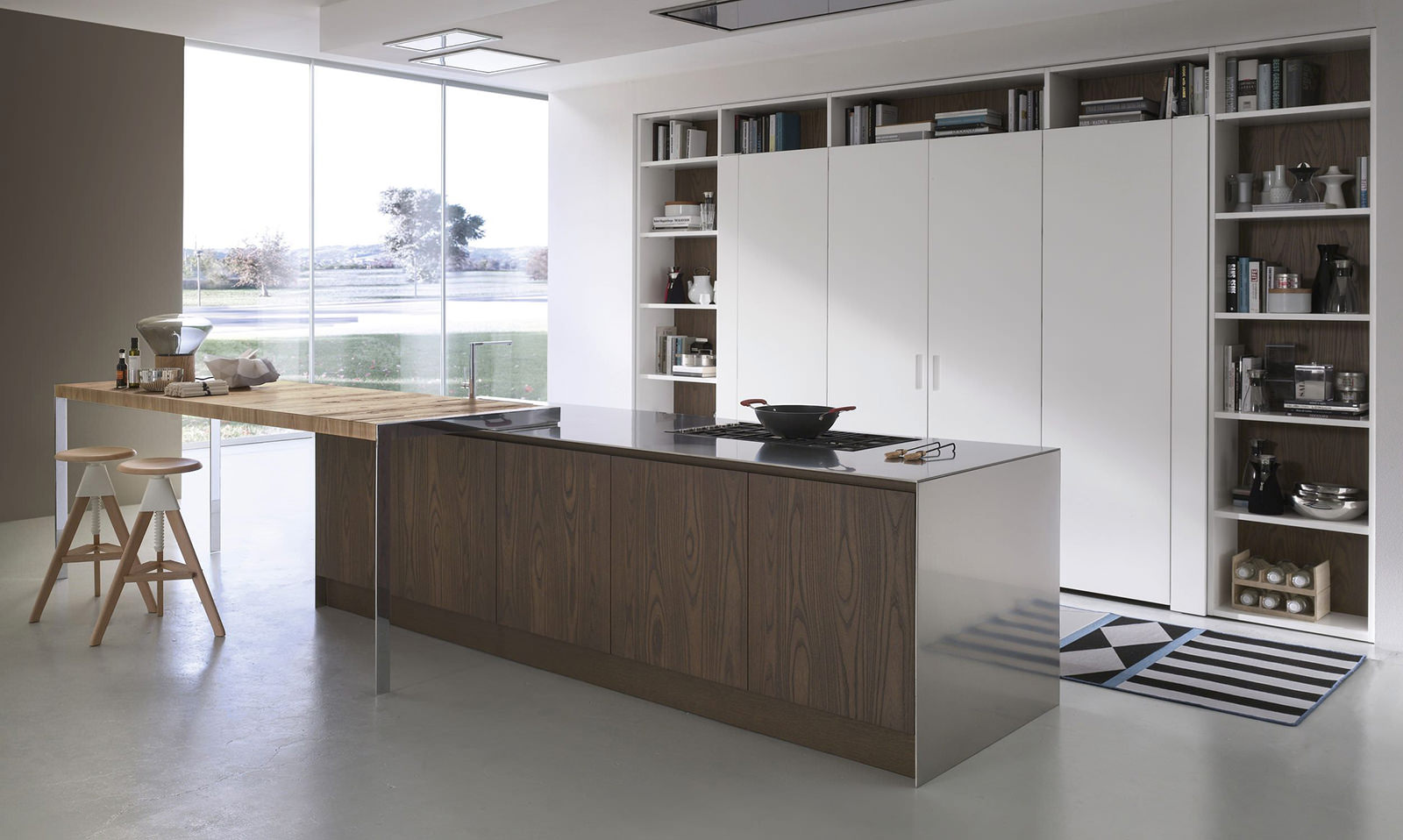Бежевый, коричневый и белый цвета в интерьере кухни в стиле минимализм