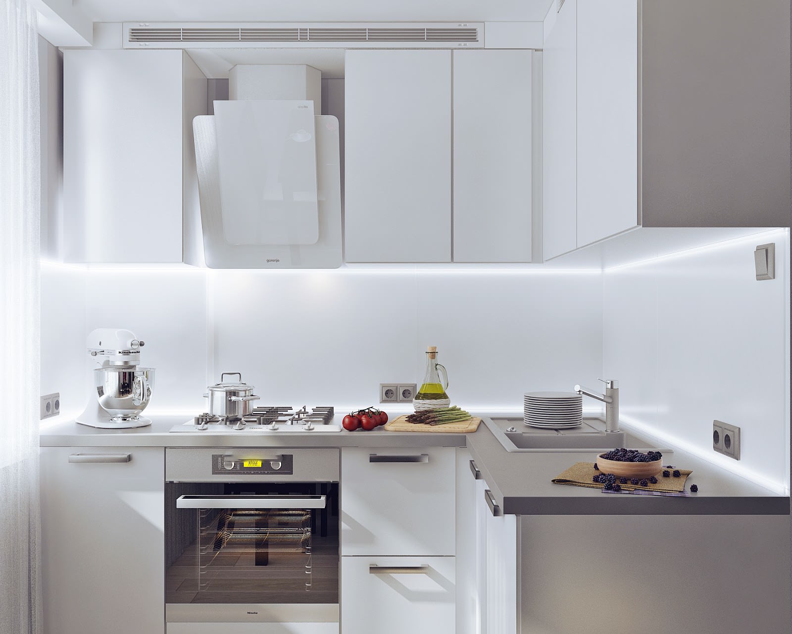 Угловой белый современный кухонный гарнитур