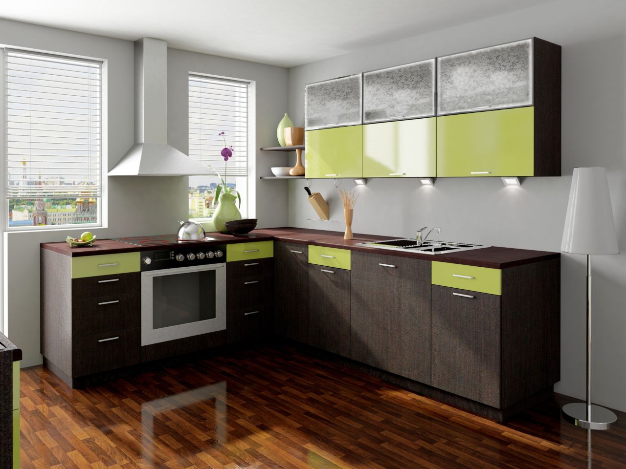 Салатовый и цвет венге в дизайне кухни