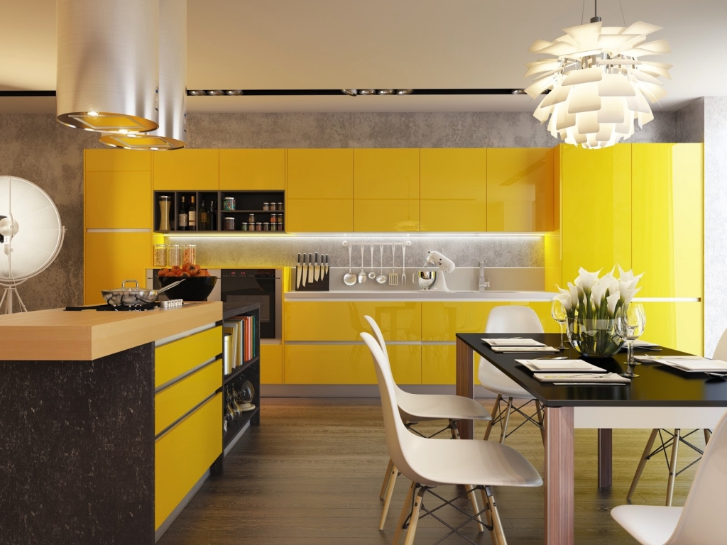 Красивый желтый кухонный гарнитур