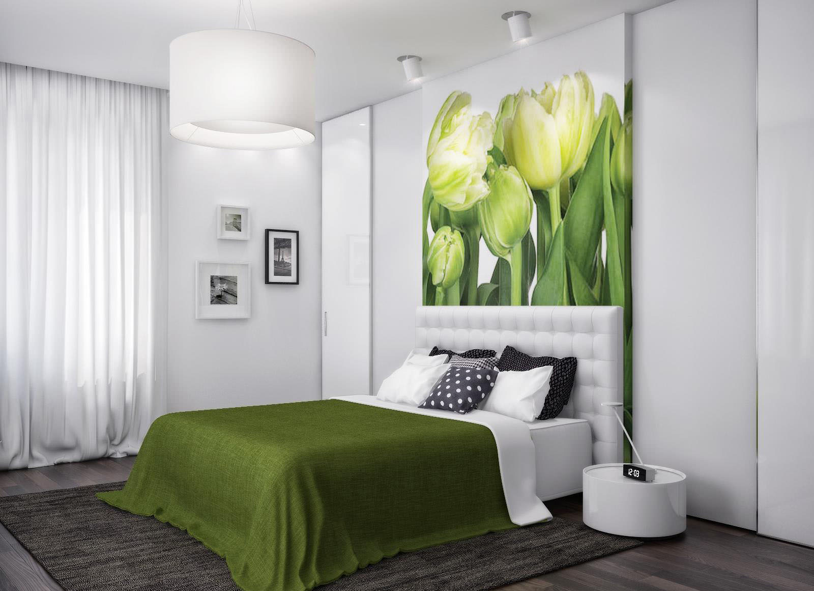 Фотообои с тюльпанами в спальне