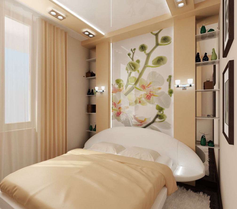 Фотообои с белыми орхидеями в спальне