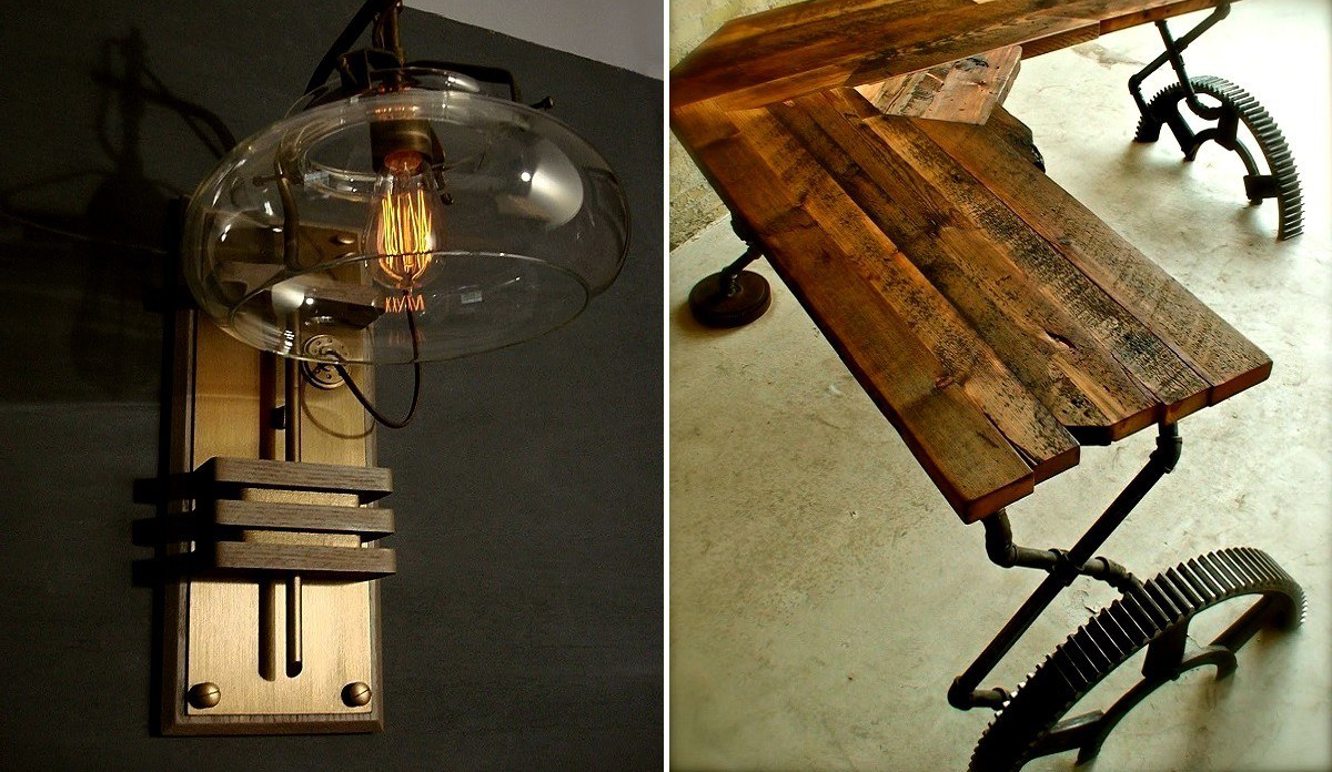 Настенная лампа и стол в стиле стимпанк