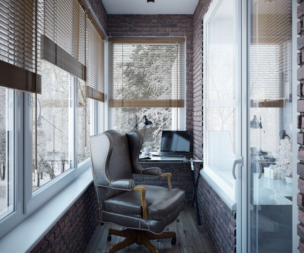 Отдельный кабинет в квартире в американском стиле на балконе