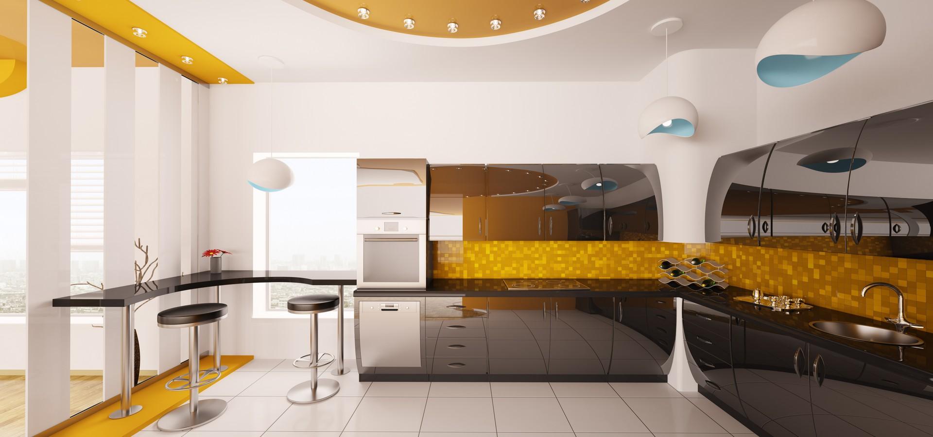 Желтый цвет на кухне в стиле техно