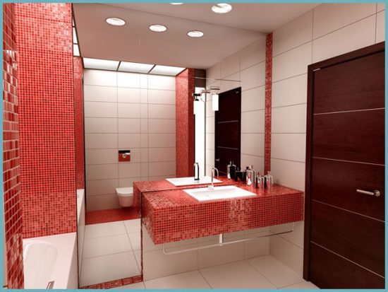 красный цвет в оформлении ванной комнаты