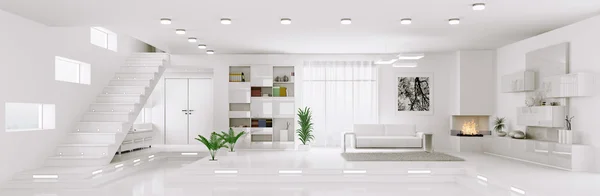 Белый квартиры Панорама интерьера 3d визуализации — стоковое фото
