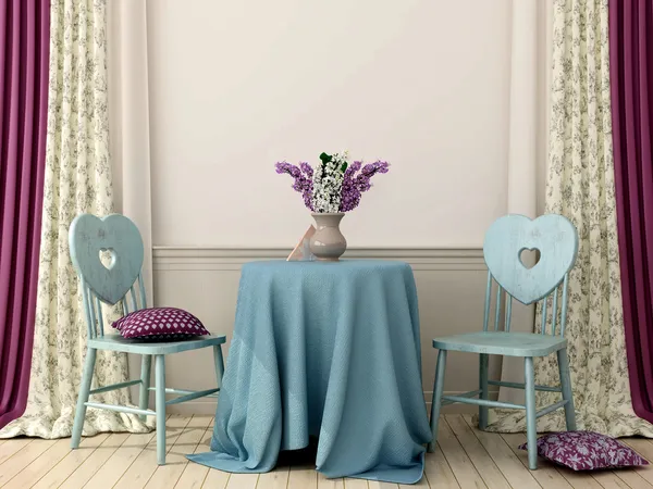 Стол с двумя стульями синий — стоковое фото