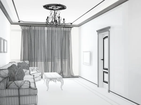 Эскиз 3D интерьер гостиной — стоковое фото