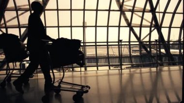 Силуэты из туристов в аэропорту — стоковое видео