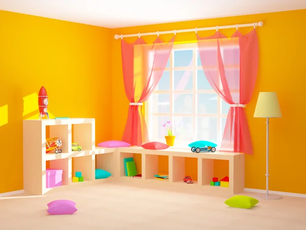 Детская комната с пола полки — стоковое фото