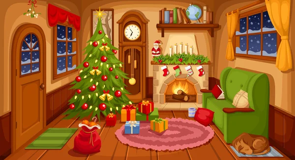Интерьер комнаты Рождество. Векторные иллюстрации — стоковый вектор