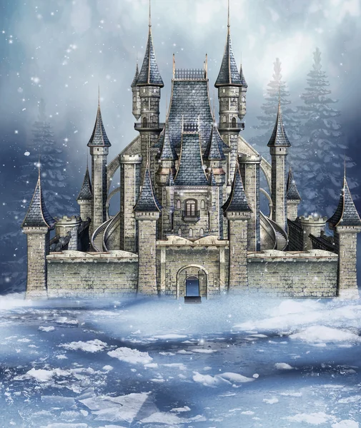 Зимний сказочный замок — стоковое фото