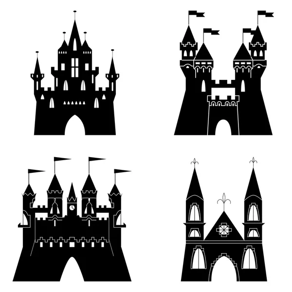 Коллекция силуэтов сказочный замок — стоковый вектор