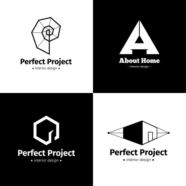 Векторный набор из четырех современный минималистичный дизайн интерьера Студия логотипов. Черный и белый творческий логотипы Векторная Графика