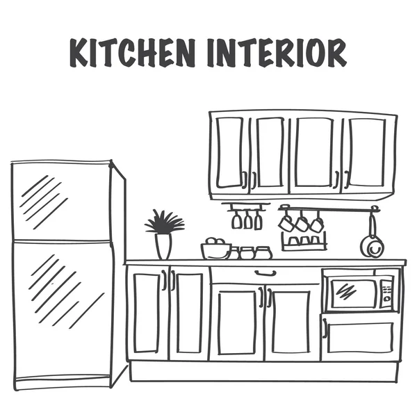 Эскиз интерьера современной кухне — стоковый вектор