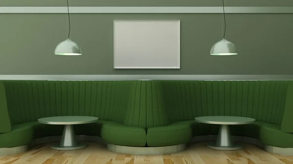 Пустые рамы для картин в классическом интерьере кафе фоне на декоративной окрашенные стены с мраморным полом. Кафе диван, стол и блеск. Копирование пространства изображения. 3D визуализации — стоковое фото