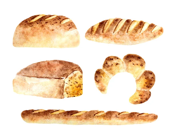 Акварельные свежие пекарни хлеб — стоковое фото