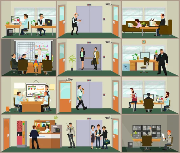 Сцены из людей, работающих в офисе — стоковый вектор