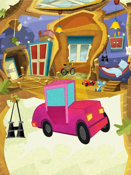 Мультфильм Детская комната с красивый автомобиль — стоковое фото
