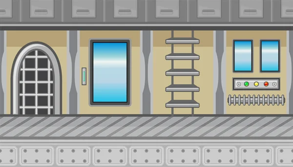 Интерьер бесшовные корабль с лестницей и синий windows для игровой дизайн — стоковый вектор