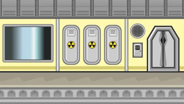 Интерьер бесшовные корабля с тремя шкафчики и знак радиации для игровой дизайн — стоковый вектор