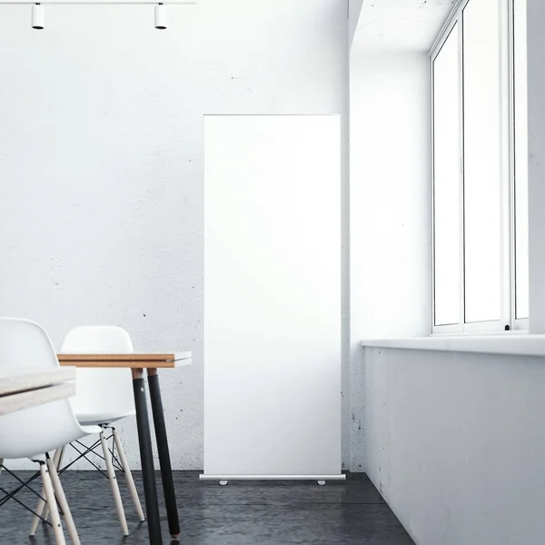 Белый вертикальный баннер в интерьер кафе. 3D визуализация — стоковое фото
