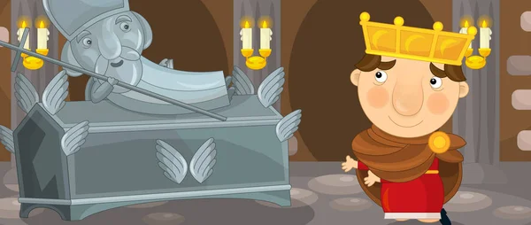 Мультфильм сцена с рыцарем или короля — стоковое фото