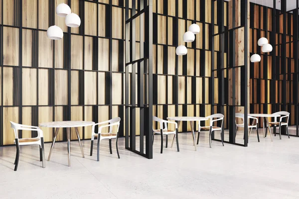Стильный ресторан интерьер, деревянные стены сторона — стоковое фото