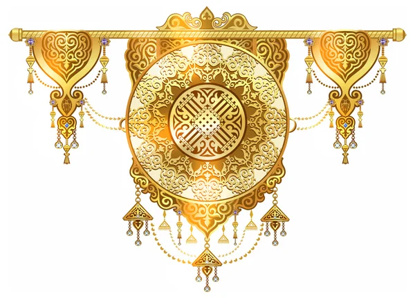 Красивый фон "Шанырак" Интерьер потолка, шикарные золотые символы казахского искусства, элемент юрты — стоковый вектор