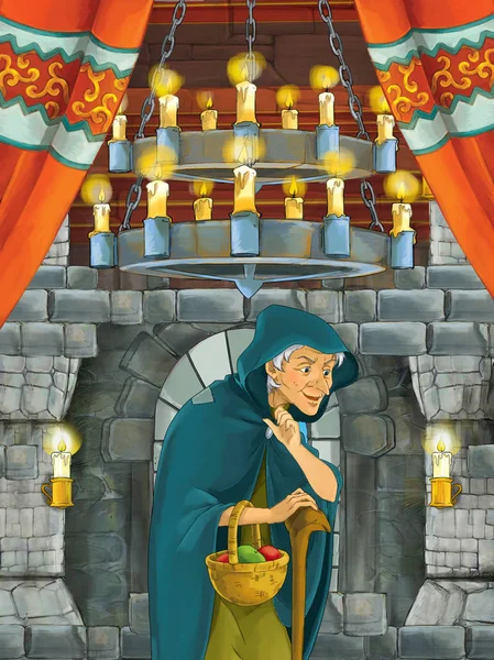 Cartoon Scene Older Witch Castle Room Illustration Children — стоковое фото