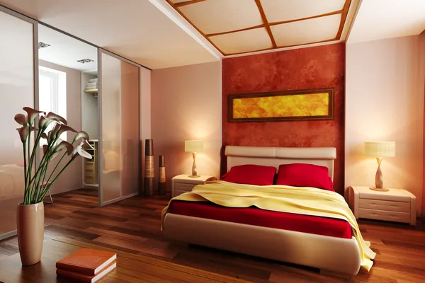 Современный 3-й интерьер спальни стиля — стоковое фото