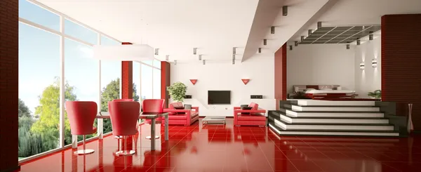 Современные апартаменты Панорама интерьера 3d визуализации — стоковое фото