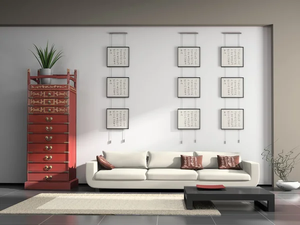 Домашний интерьер с китайской мебелью — стоковое фото