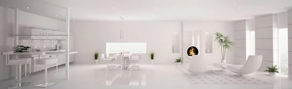 Интерьер современный белый квартиры Панорама 3d визуализации — стоковое фото