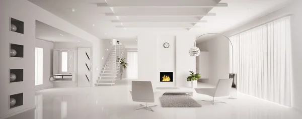 Белый квартиры интерьер Панорама 3d визуализации — стоковое фото