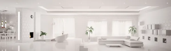 Белый интерьер современные апартаменты Панорама 3d визуализации — стоковое фото