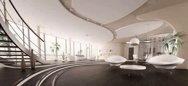 Интерьер современный дом Панорама 3d визуализации — стоковое фото